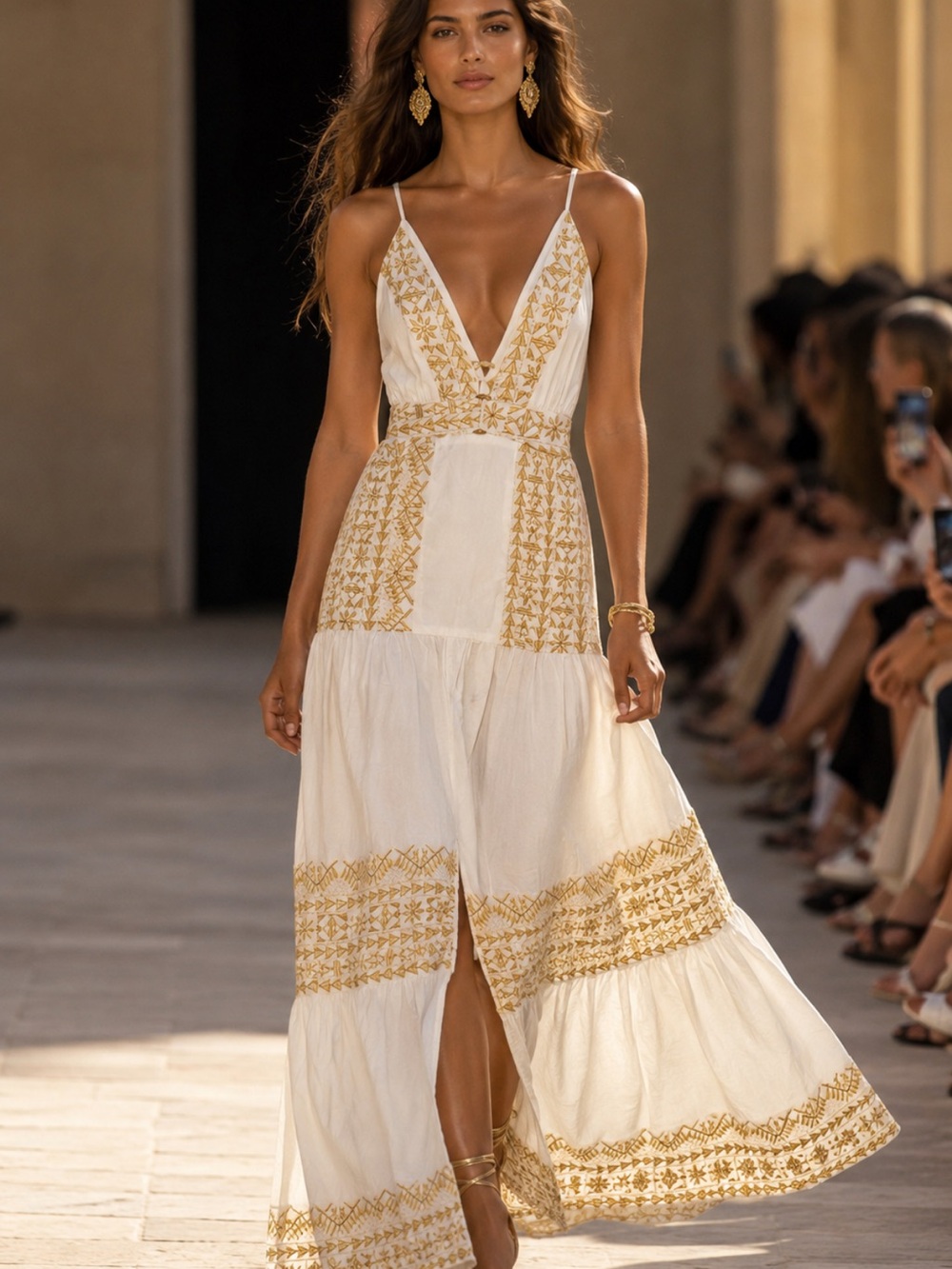 Chic Backless White and Gold Dress